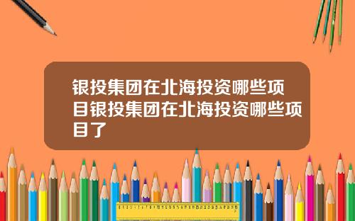 银投集团在北海投资哪些项目银投集团在北海投资哪些项目了