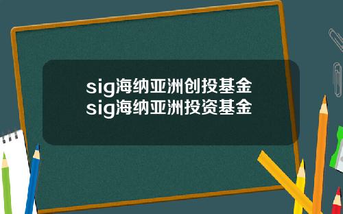 sig海纳亚洲创投基金 sig海纳亚洲投资基金