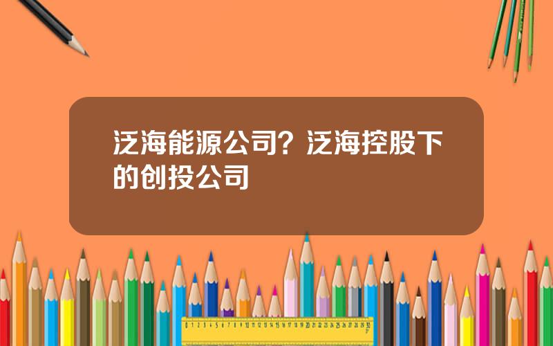 泛海能源公司？泛海控股下的创投公司